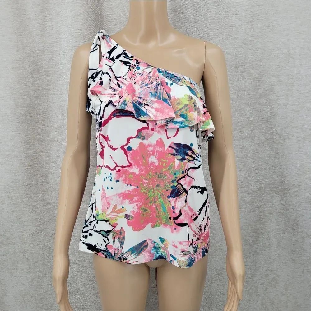 CLARA SUN WOO One Shoulder Colorful Stretch Tank Top Size XL NEW